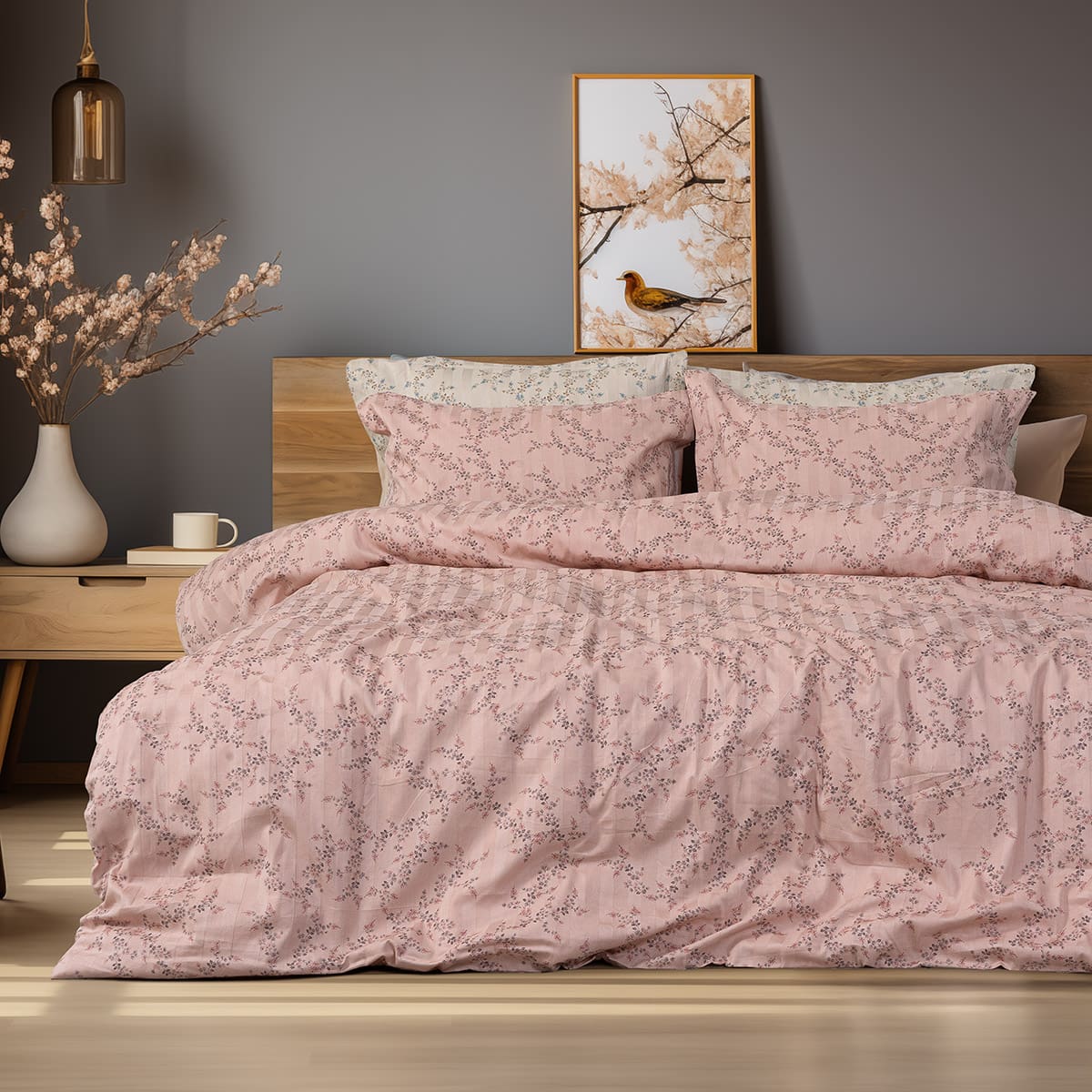 Beauty Home Σετ σεντόνια υπέρδιπλα Art 12214 Flora 100% Βαμβακοσατέν 300tc 240x270 Σομόν