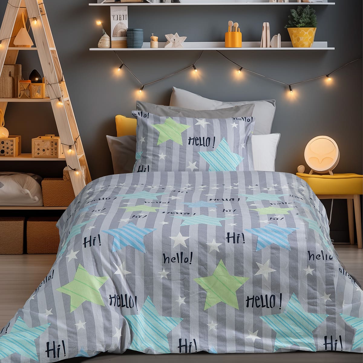Beauty Home Σετ σεντόνια φανελένια μονά με λάστιχο Hello Art 6321 105x200+32 Γκρι Beauty Home Σετ σεντόνια φανελένια μονά με λάστιχο Hello Art 6321 105x200+32 Γκρι