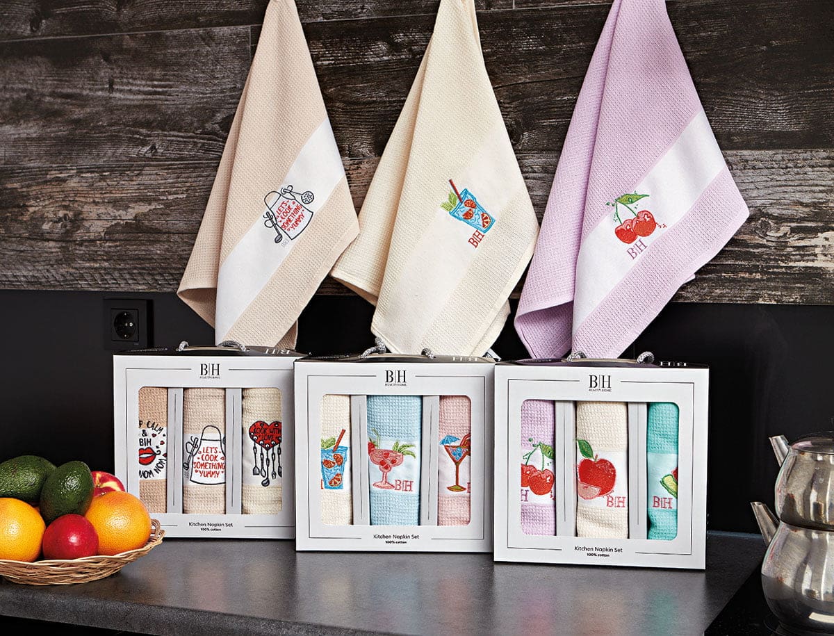 Beauty Home Ποτηρόπανα σετ 3τμχ Fruits Art 8286 40x60 Εκρού Beauty Home Ποτηρόπανα σετ 3τμχ Fruits Art 8286 40x60 Εκρού