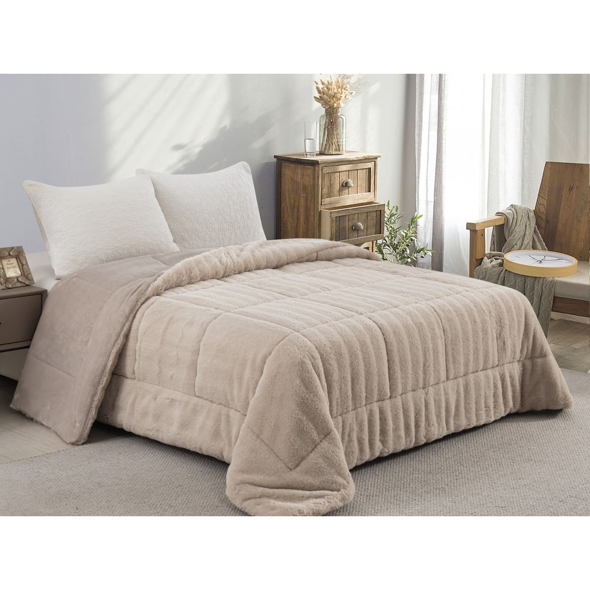 ΚΟΥΒΕΡΤΟΠΑΠΛΩΜΑ ΓΟΥΝΑ/FLANNEL ΜΟΝΟ 160X220 ADAM HOME (920) TAUPE