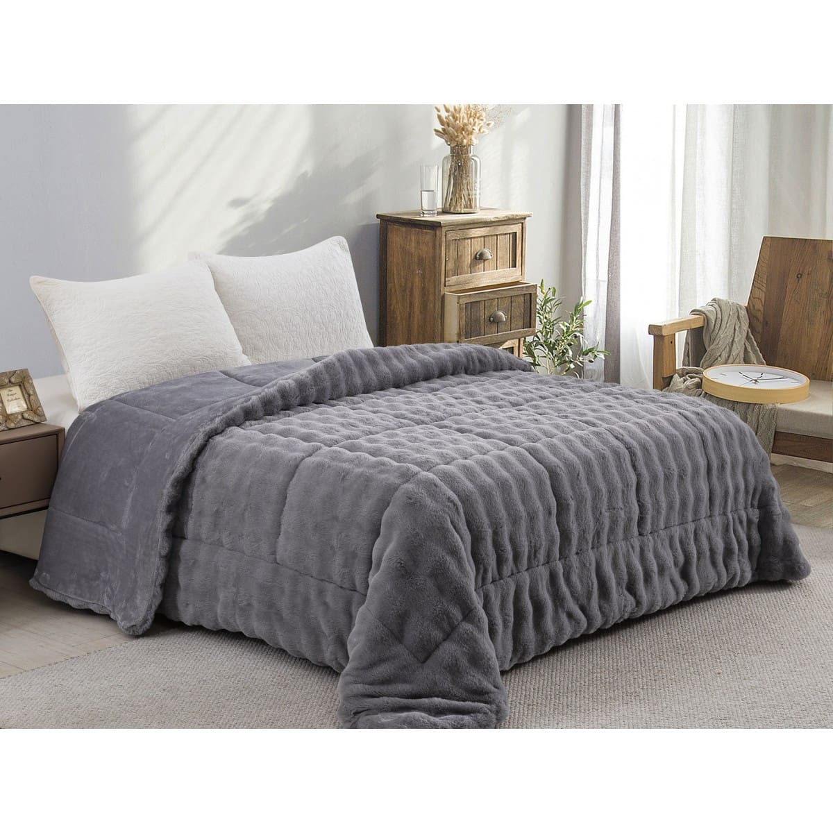 ΚΟΥΒΕΡΤΟΠΑΠΛΩΜΑ ΓΟΥΝΑ/FLANNEL ΜΟΝΟ 160X220 ADAM HOME (910) GREY