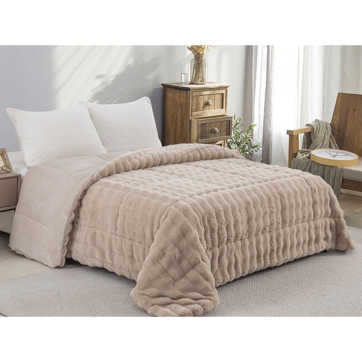 ΚΟΥΒΕΡΤΟΠΑΠΛΩΜΑ ΓΟΥΝΑ/FLANNEL ΥΠΕΡΔΙΠΛΟ 220X240 ADAM HOME (910) TAUPE