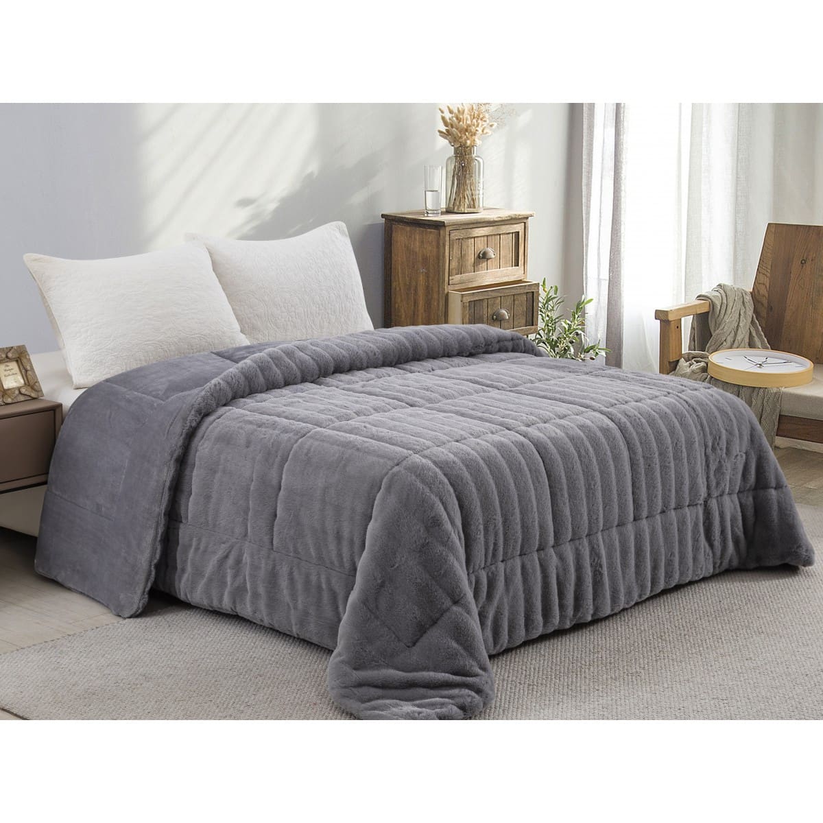 ΚΟΥΒΕΡΤΟΠΑΠΛΩΜΑ ΓΟΥΝΑ/FLANNEL ΥΠΕΡΔΙΠΛΟ 220X240 ADAM HOME (920) GREY