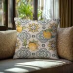 Beauty Home Μαξιλαροθήκη ΣΤΟΦΑ ΛΕΜΟΝΙΑ ΣΕ ΦΟΝΤΟ ΜΕ ΠΛΑΚΑΚΙΑ   40 x 40 cm - Image 2
