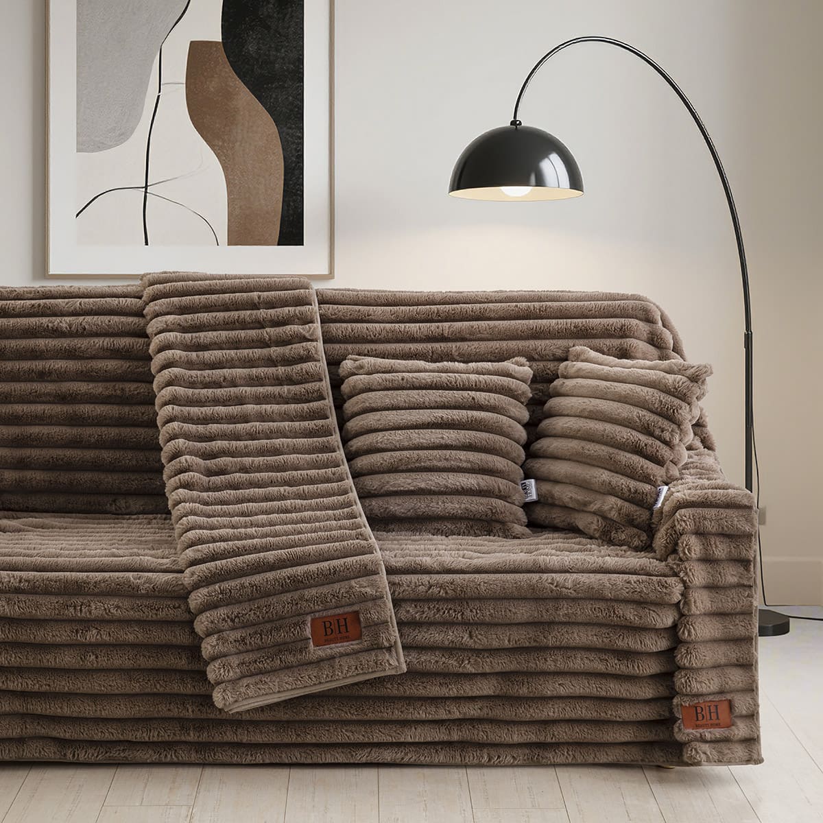 Beauty Home Γούνινο ριχτάρι Τριθέσιο Stripe Art 8726 180x300 Μόκα