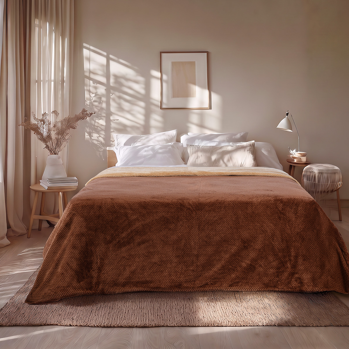 Beauty Home Κουβέρτα υπέρδιπλη διπλής όψεως Art 11601 Jacquard fleece 700gsm Fiesta Plus 220x240 Καφέ